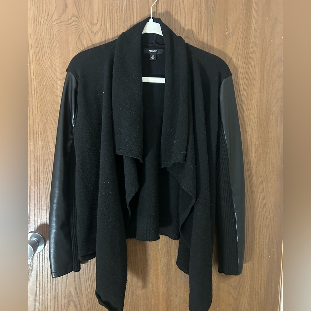 Black Women's Sweater with Leather Accents by Vera Wang